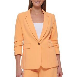 DKNY Mel Scuba Crepe Notch Lapel 3/4 Sleeve Button Front Blazer sz 6